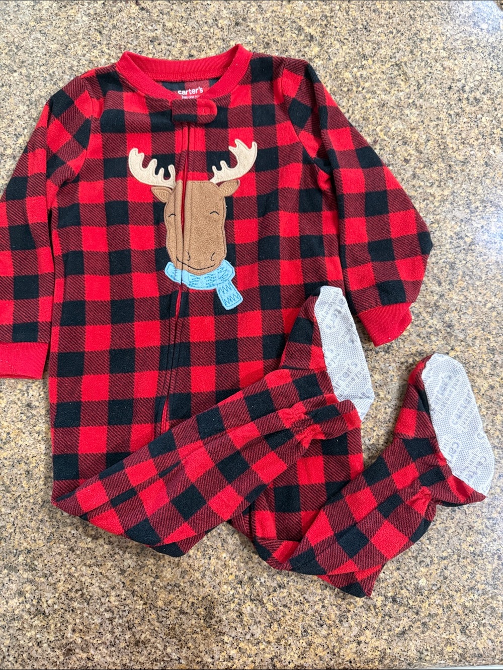 Carter's Red and Black Buffalo Plaid Moose Footed One-Piece